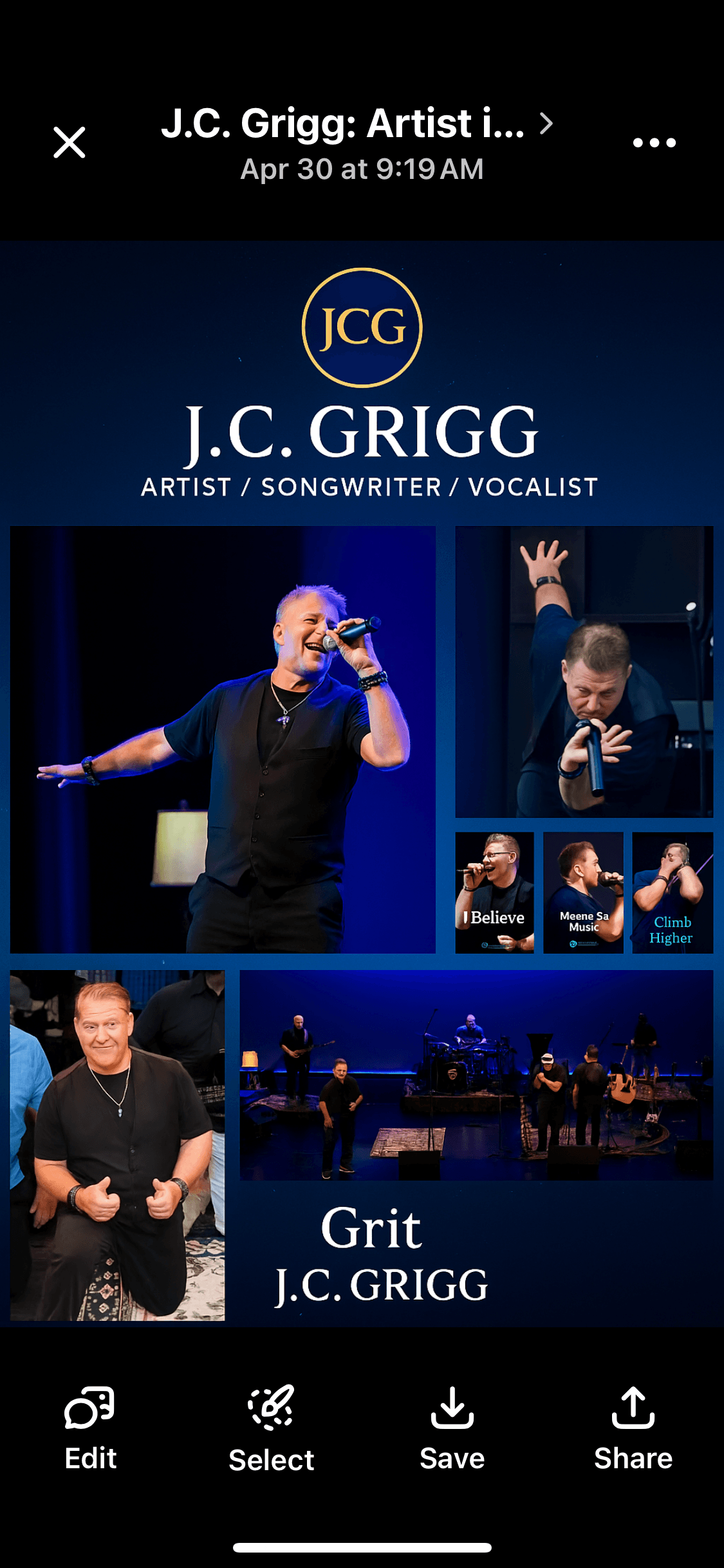 J.C. Grigg EPK β Artist / Songwriter / Vocalist β performance photos and Grit album art
