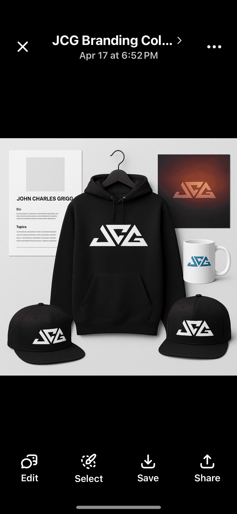 JCG Branding Collection - Black merchandise with geometric logo