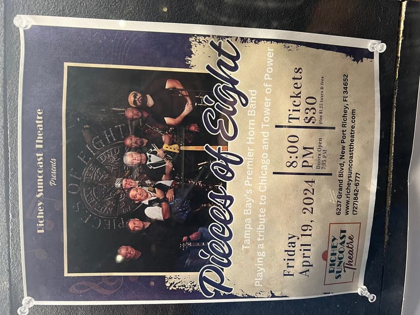Pieces of Eight concert poster - Eighty Sunset Theatre April 2024