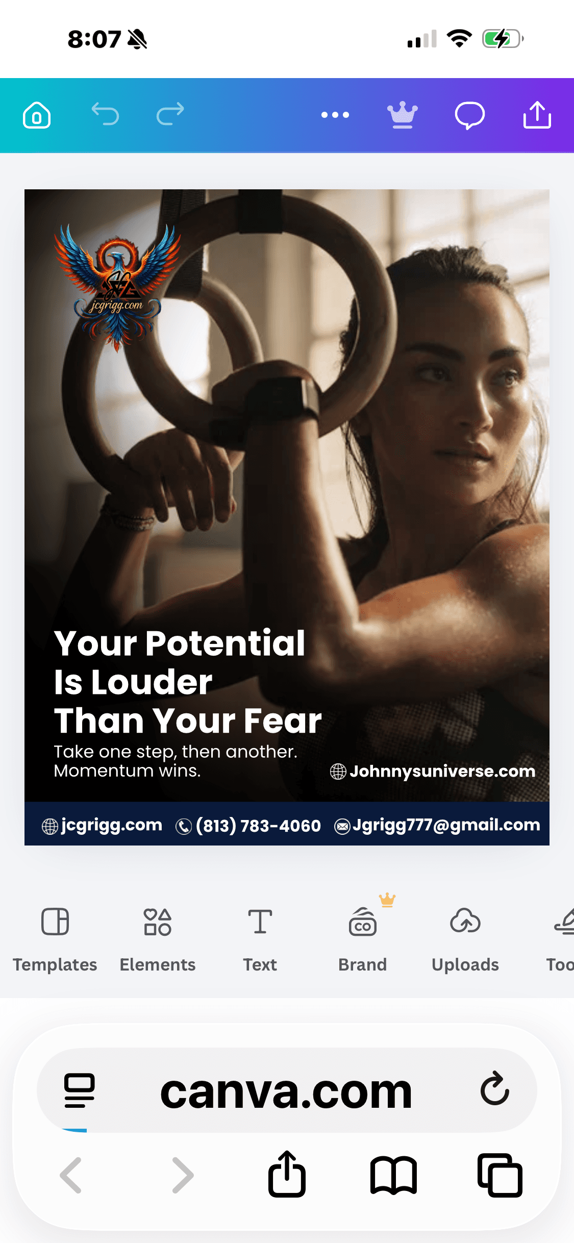 Athlete with kettlebell — Your potential is louder than your fear motivational post