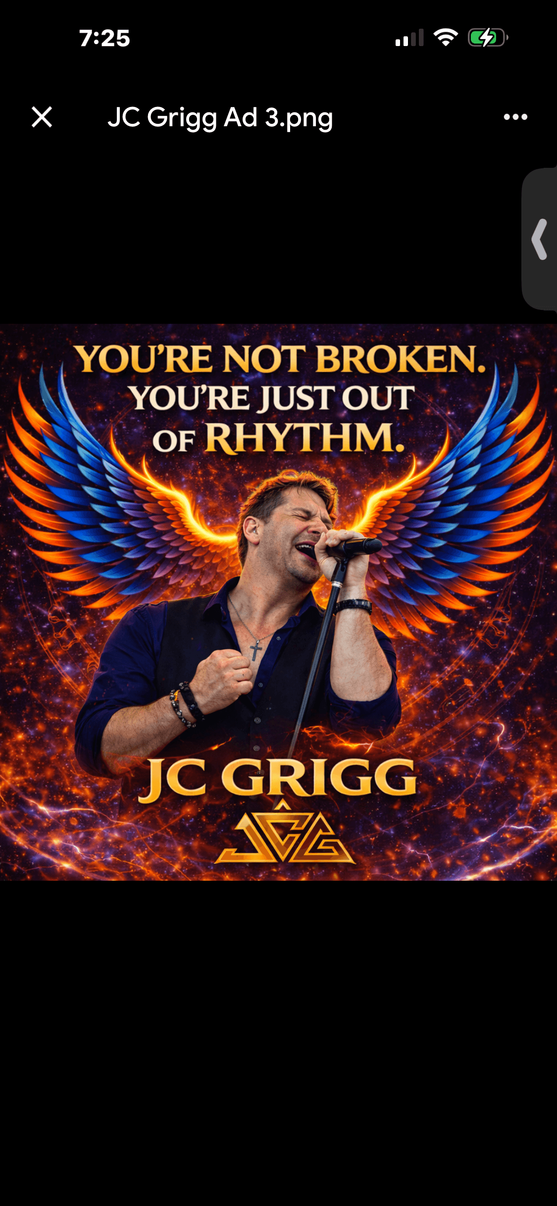 JC Grigg with phoenix wings — You're not broken. You're just out of rhythm.
